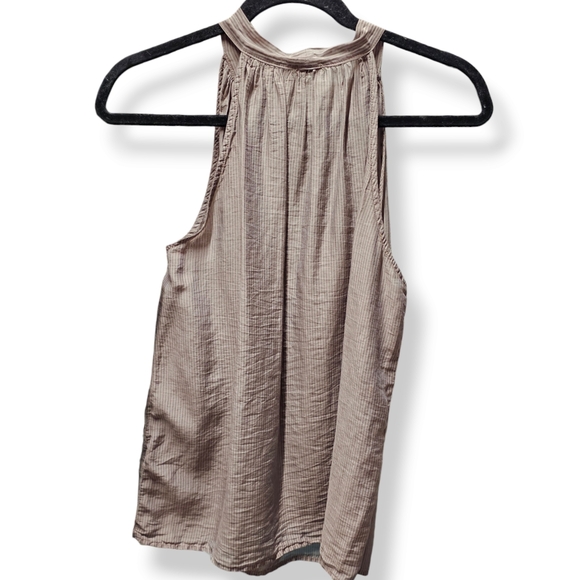 3/$25 Splendid Light Brown Silk Blend Striped Tie Neck Blouse size Small - Picture 3 of 4